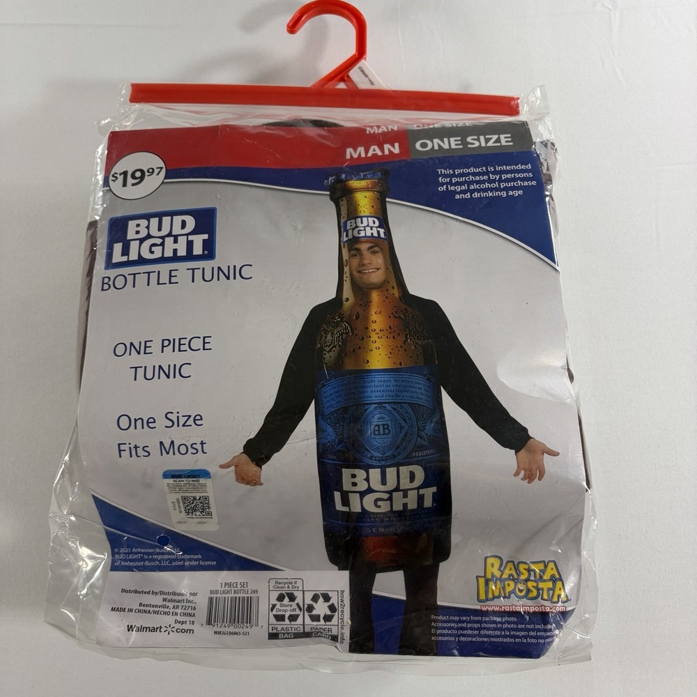 Bud Light Beer Bottle Costume Adult One Size Rasta Imposta Halloween New